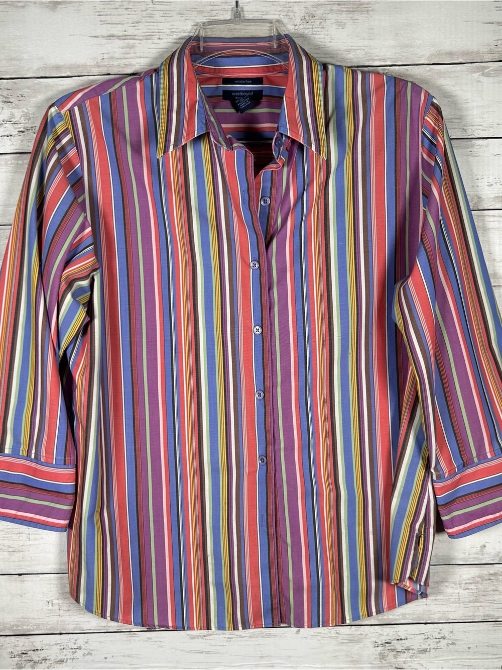 Westbound Essentials Wrinkle Free Blouse Button Front 3/4 Sleeve Stripe 18